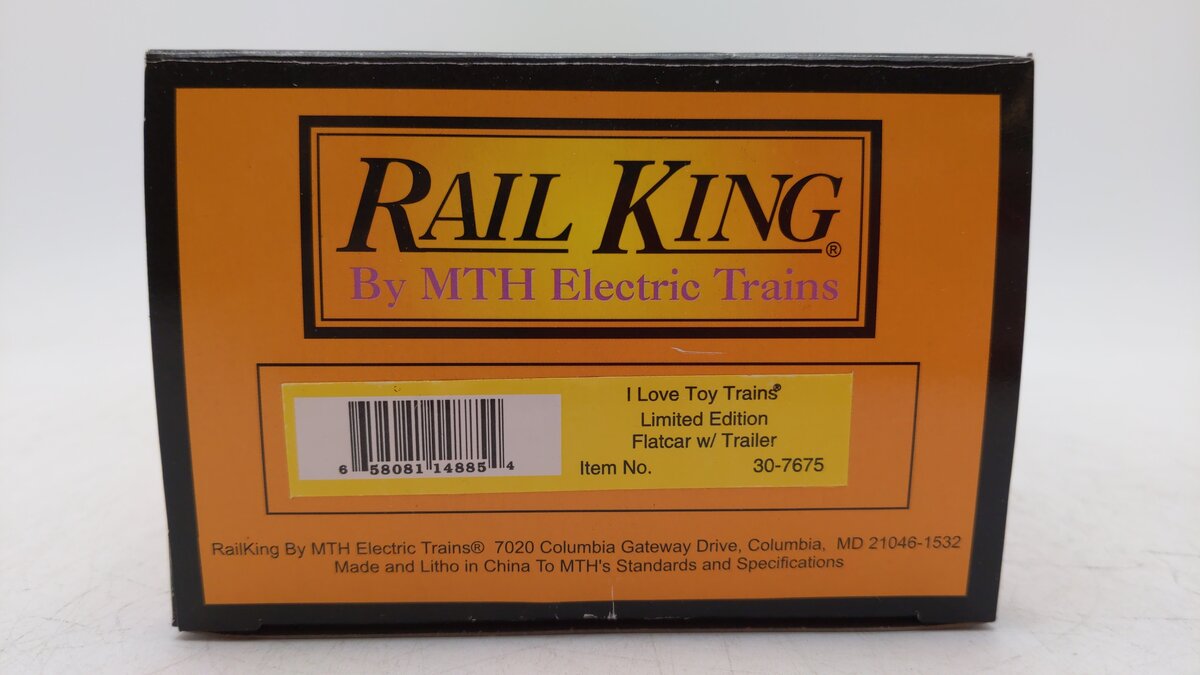 MTH 30-7675 O Gauge I Love Toy Trains® Flatcar w/ Trailer LN/Box
