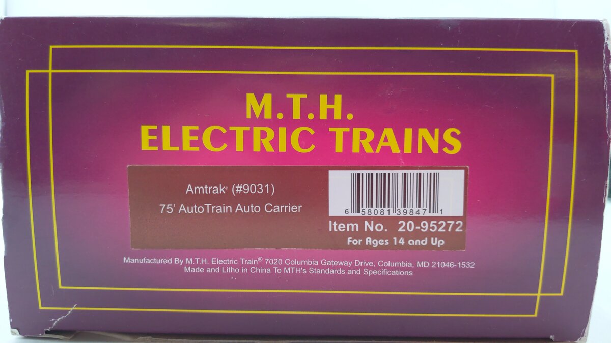 MTH 20-95272 O Amtrak 75' AutoTrain Auto Carrier #9031