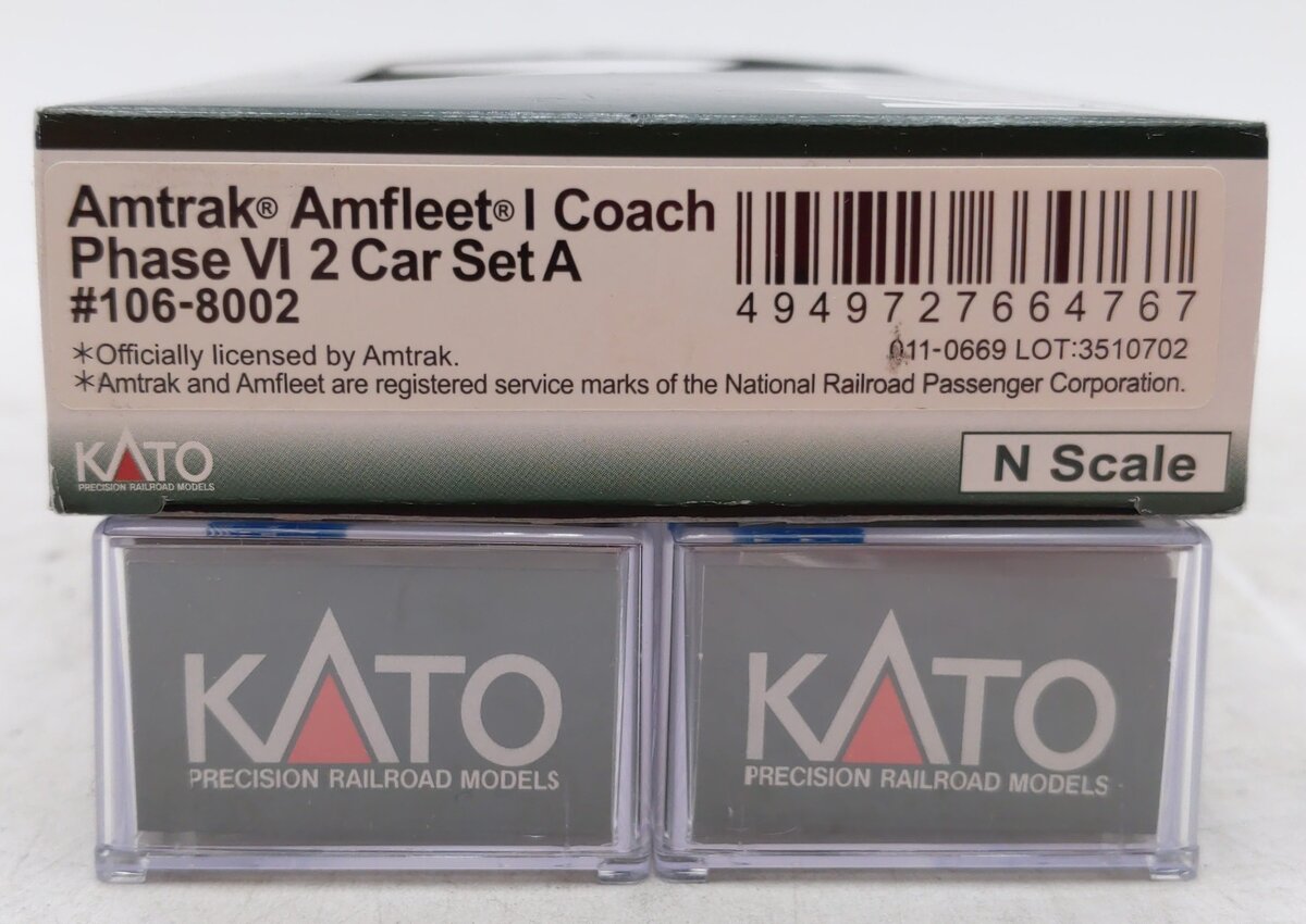 Kato 106-8002 N Amtrak Amfleet I Phase VI Coach Set A (Set of 2) LN/Box
