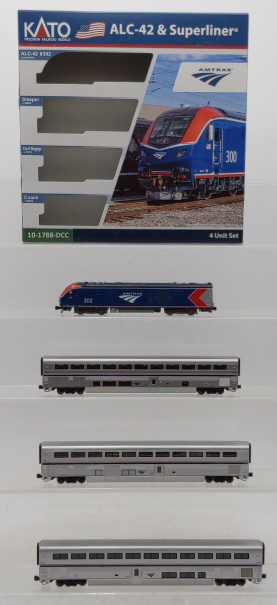 Kato 10-1788-DCC N AMTK ALC-42 & Superliner Pass Car w/Digitrax DCC (Set of 4)