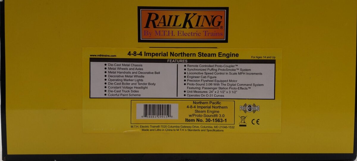 MTH 30-1563-1 NP 4-8-4 Northern Steam Engine w/PS 3.0 #2626