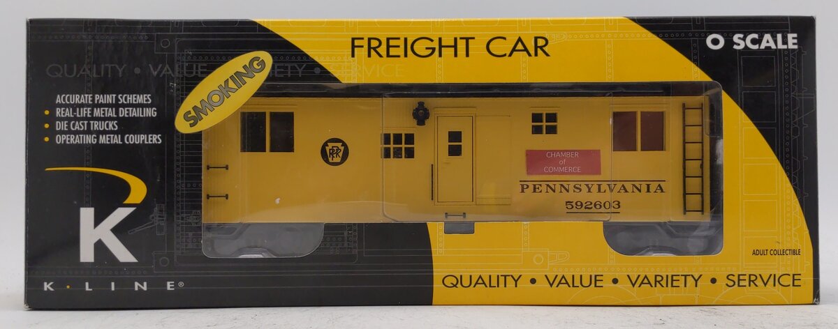 K-Line K767-1891 O Gauge Pennsylvania MOW Bunk Car #592603 w/ Smoke LN/Box