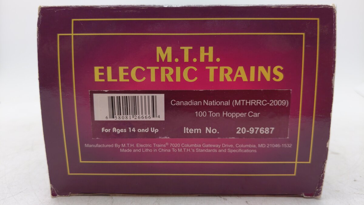 MTH 20-97687 O Gauge Canadian National (MTHRRC-2009) 100 Ton Hopper Car #370708 NIB