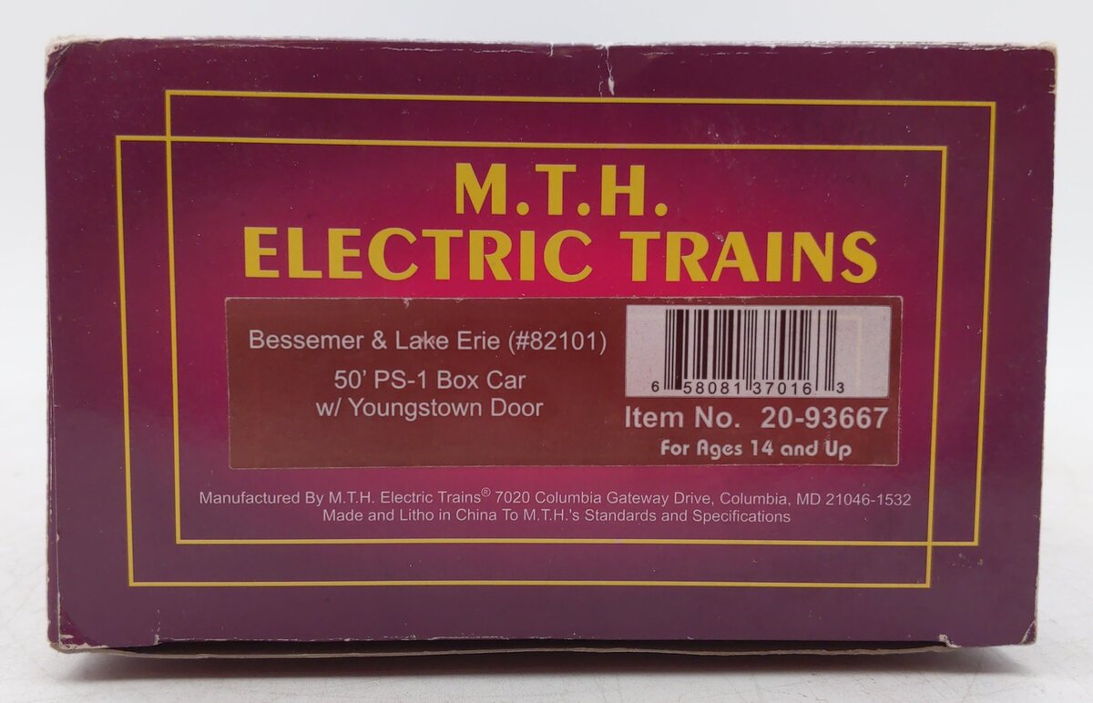 MTH 20-93667 O Bessemer & Lake Erie 50' PS-1 Boxcar w/Youngstown Door #82101