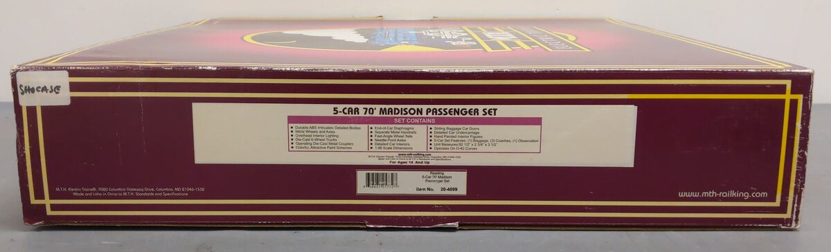 MTH 20-4099 O Reading 70' Madison Passenger Car Set (Set of 5)