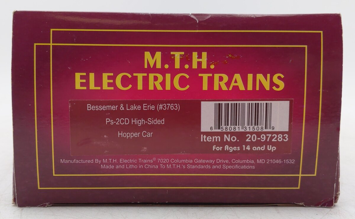 MTH 20-97283 O Bessemer & Lake Erie - Ps-2CD High-Sided Hopper Car #3763