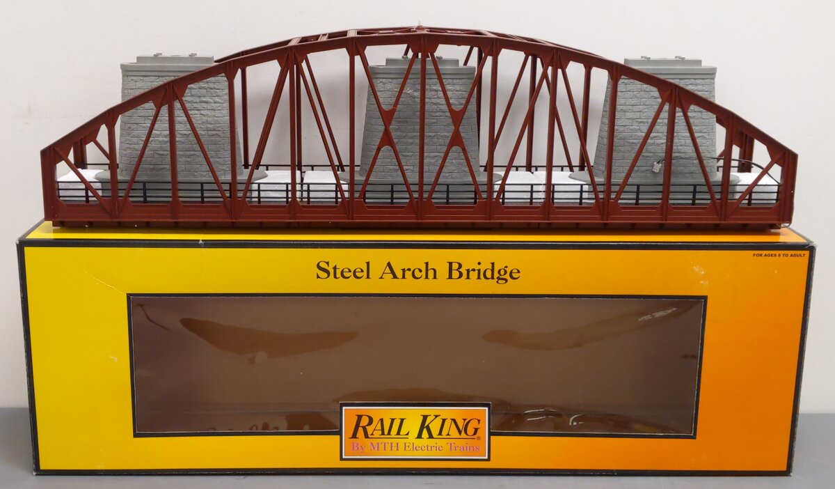 MTH 40-1031 O Gauge 30 Inch Rust Colored Steel Arch Bridge w/ Piers NIB