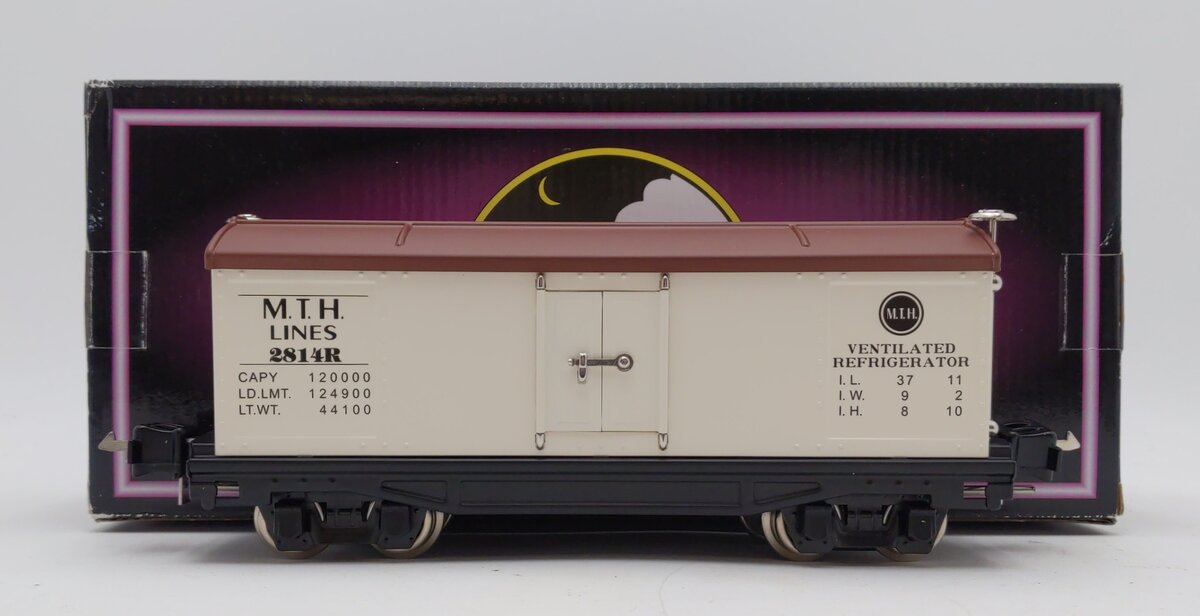 MTH 10-8025 O Gauge Tinplate White & Brown 2814R Reefer Car
