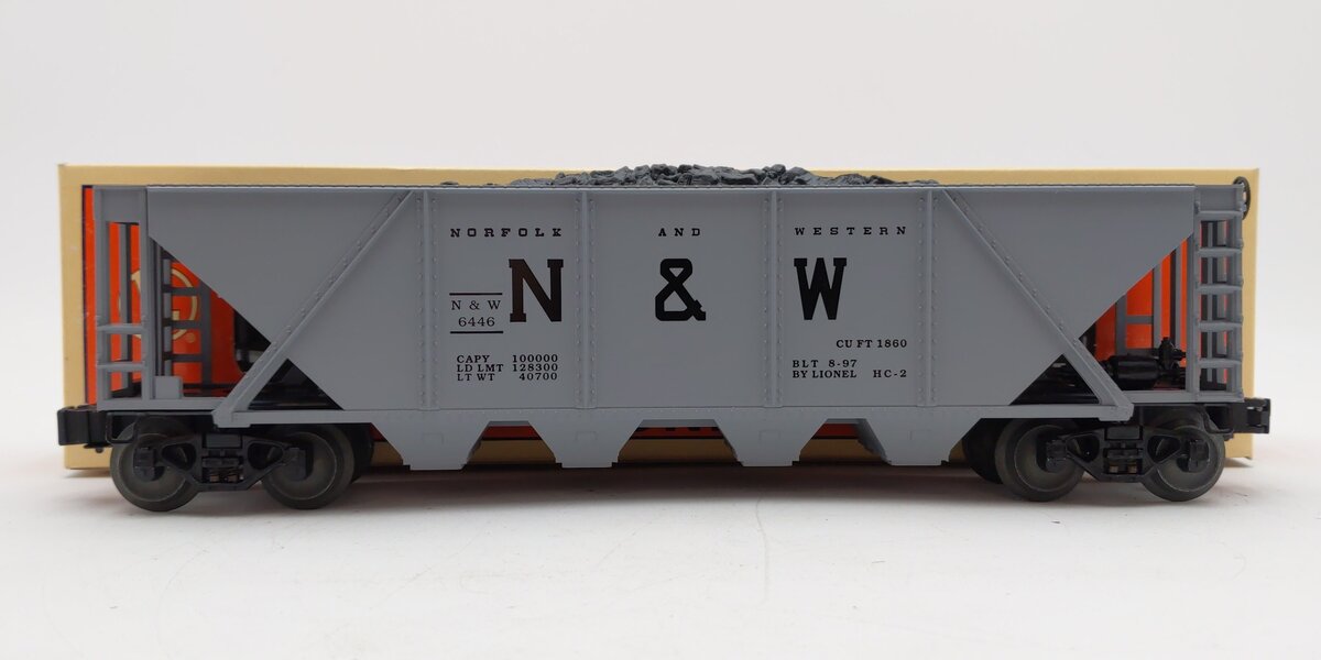 Lionel 6-19329 O Gauge Norfolk & Western 4-Bay Hopper #6446 with Coal Load NIB
