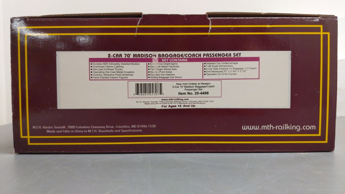 MTH 20-4498 O New York Ontario & Western 70’ Madison Baggage/Coach (Set of 2)