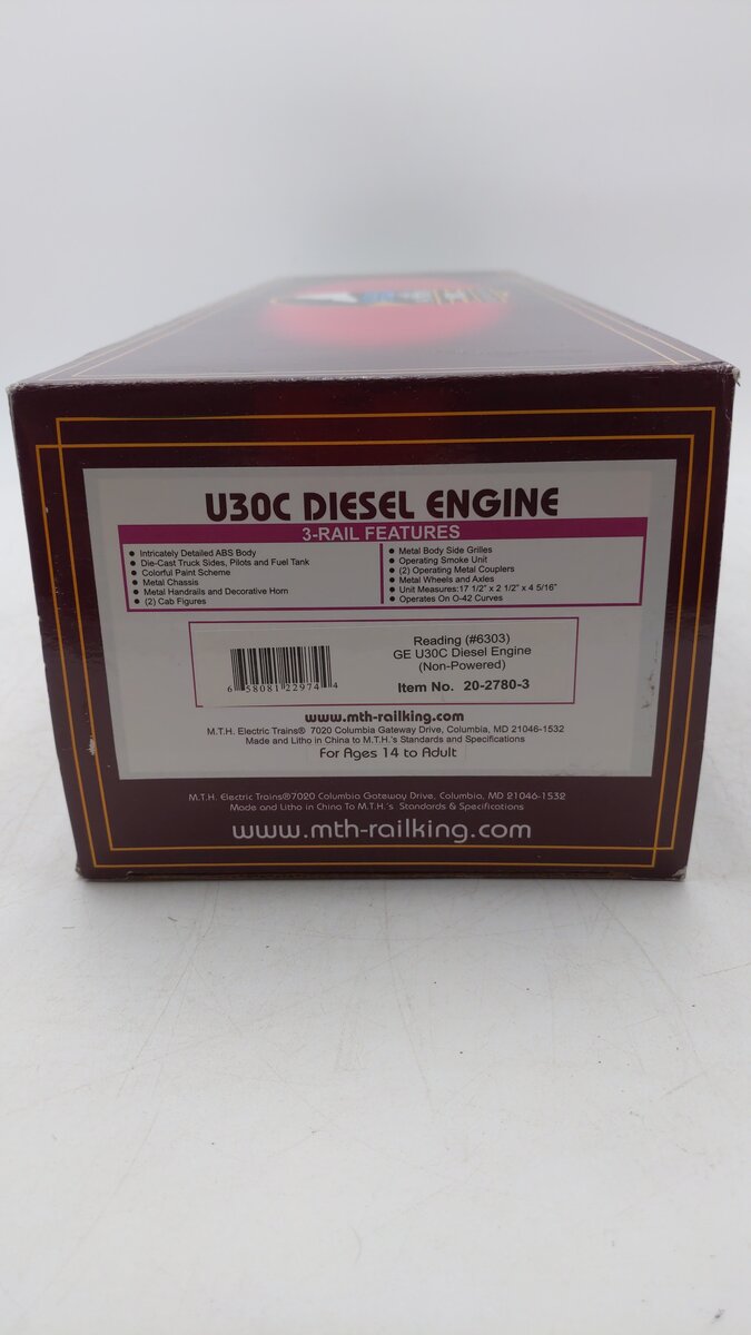 MTH 20-2780-3 Reading GE U30C Non-Powered Diesel Engine #6303