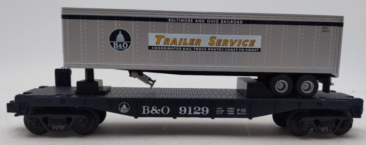 MTH 30-7633 O Gauge Baltimore & Ohio Flatcar with Trailer #9129 LN/Box
