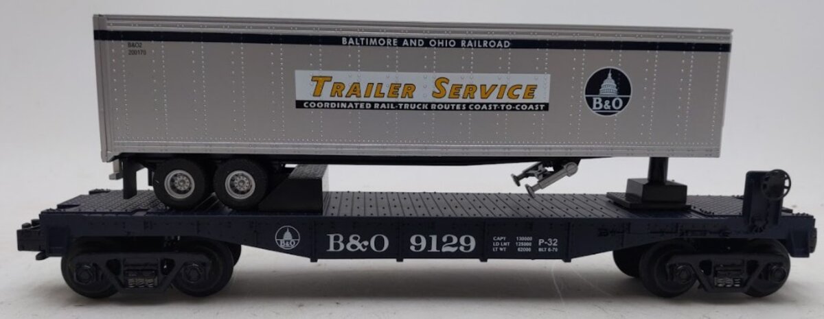 MTH 30-7633 O Gauge Baltimore & Ohio Flatcar with Trailer #9129 LN/Box