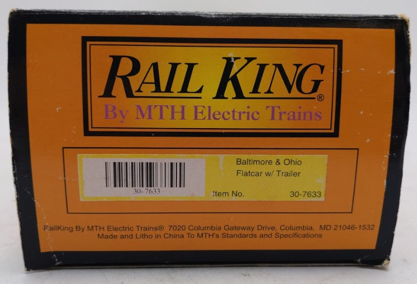 MTH 30-7633 O Gauge Baltimore & Ohio Flatcar with Trailer #9129 LN/Box