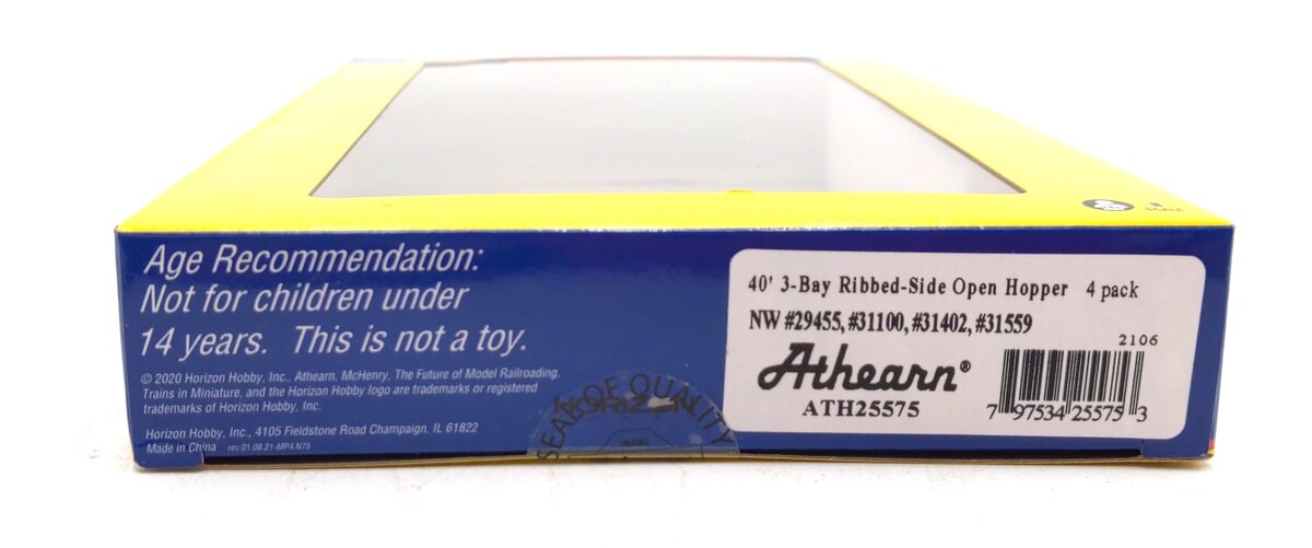 Athearn 25575 N N&W 40' 3-Bay Ribbed Hopper with Load #2 (Pack of 4)