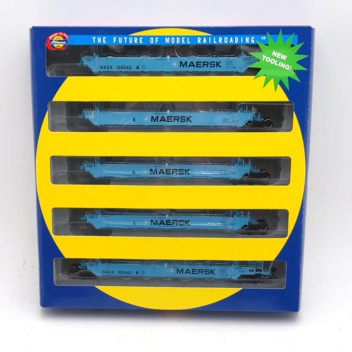 Athearn 95037 HO Maersk Maxi I Well Car/Early Ready-To-Run #100042 (Pack of 5)