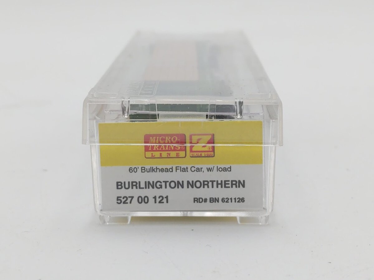 Micro-Trains 52700121 Z Scale BN 60' Bulkhead Flatcar w/Lumber Load #621126