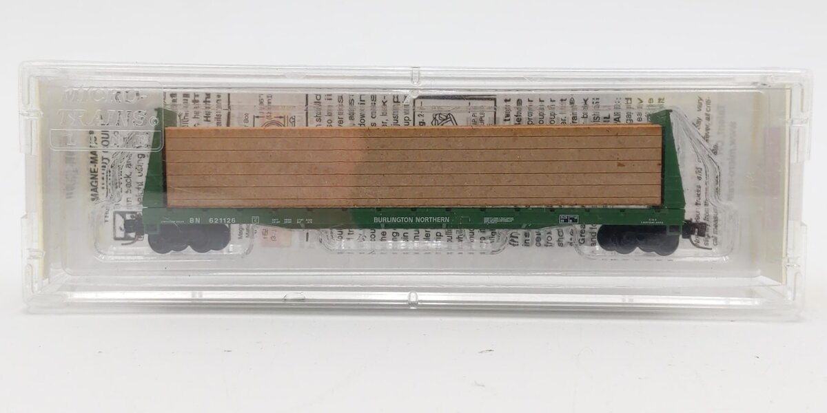 Micro-Trains 52700121 Z Scale BN 60' Bulkhead Flatcar w/Lumber Load #621126