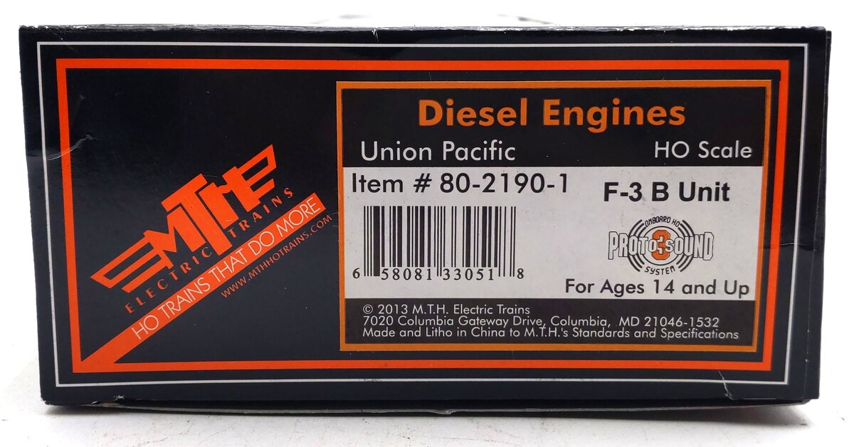 MTH 80-2190-1 HO Scale Union Pacific F-3B Diesel Engine #1465B w/ DCC & PS.3