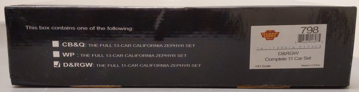 Broadway Limited 798 HO California Zephyr D&RGW complete 11 car set LN/Box