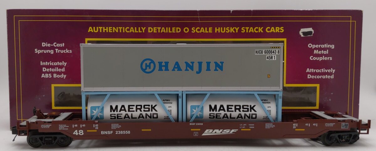 MTH 20-95074 BNSF Husky Stack Car w/ Maersk Containers #238558