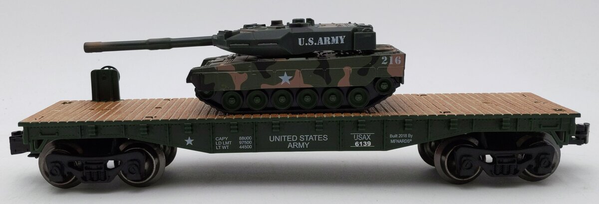 Menards 279-4486 O Military Flatcar w/ Military Tank #2685 MT/Box