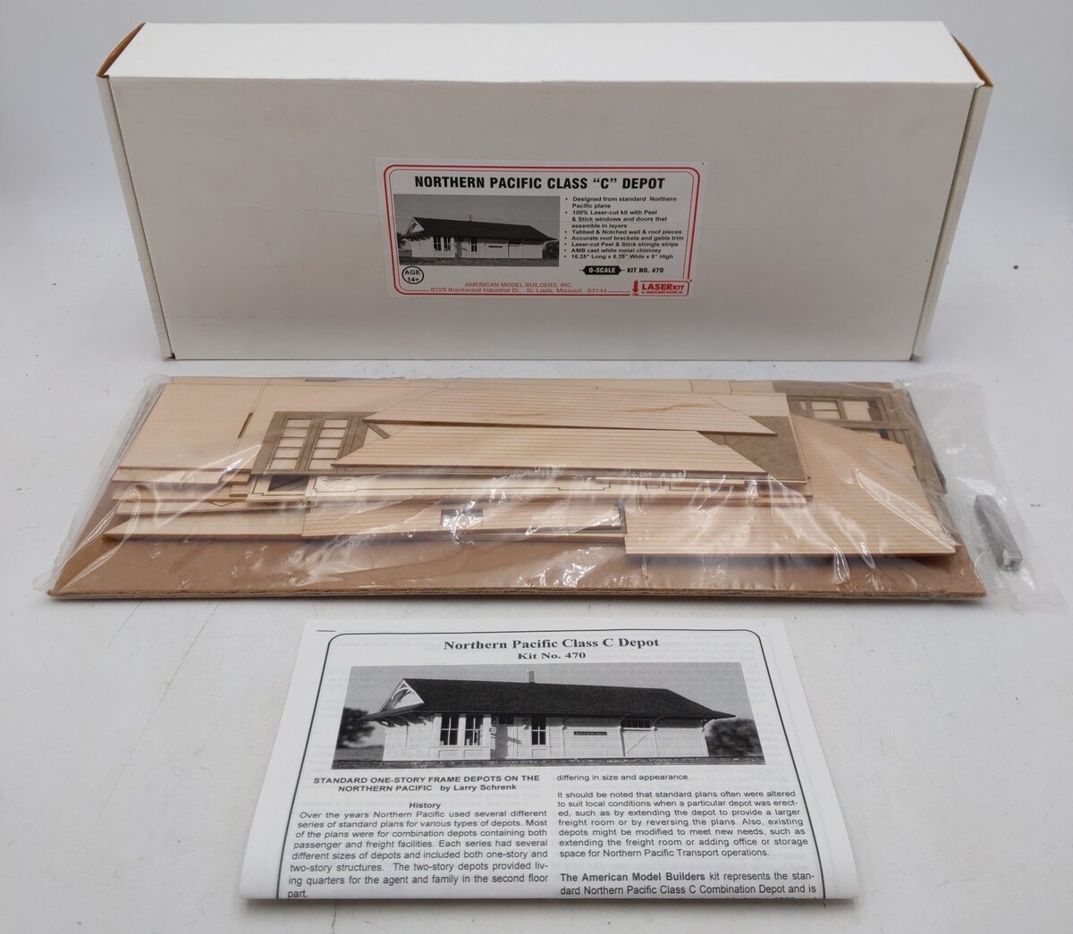 American Model Builders 470 O Northern Pacific Class C Laser Art Depot Kit MT/Box