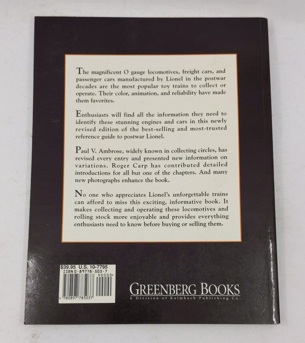 Greenberg's Guide to Lionel Trains, 1945-1969 Paperback Book By Paul V. Ambrose VG
