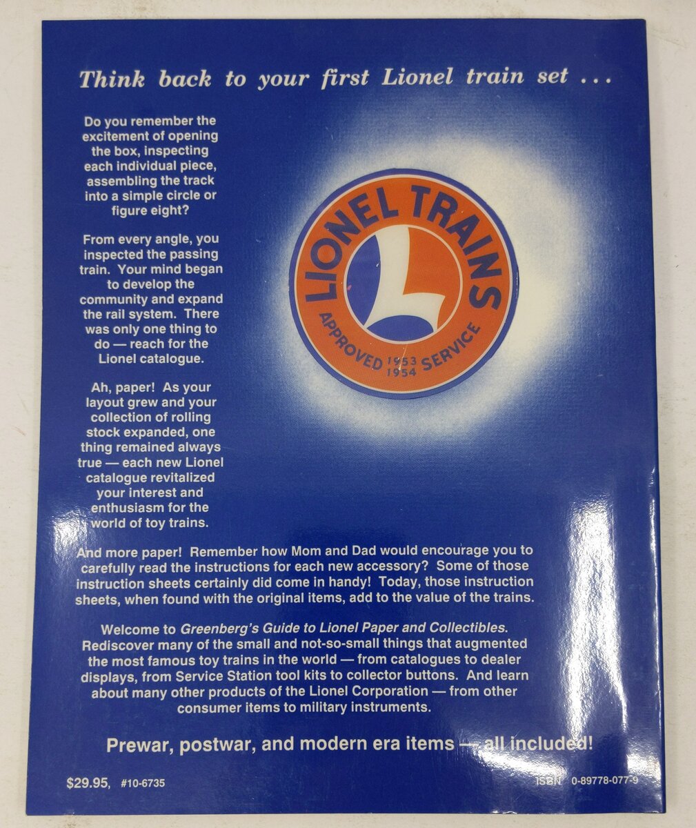 Greenberg Guide to Lionel Paper and Other Collectibles Paperback Book EX