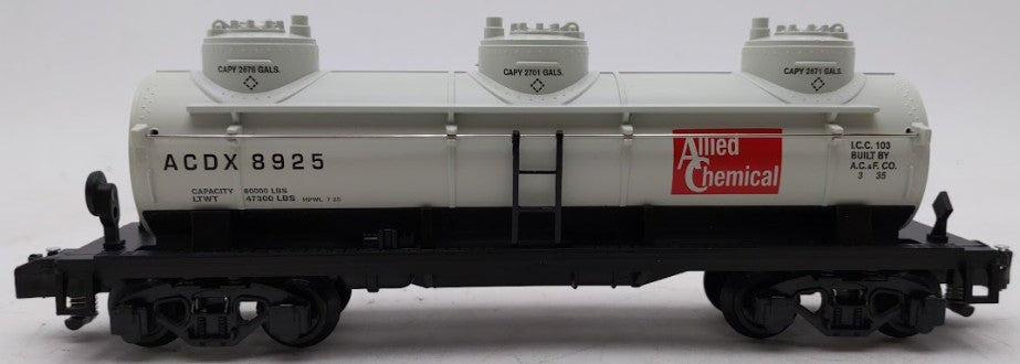 American Flyer 1919272 S Gauge Allied Chemical 3 Dome Tank Car #8925