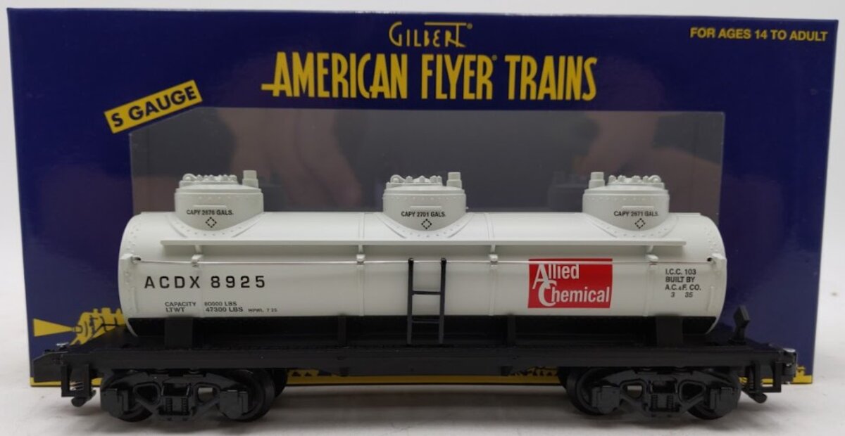 American Flyer 1919272 S Gauge Allied Chemical 3 Dome Tank Car #8925