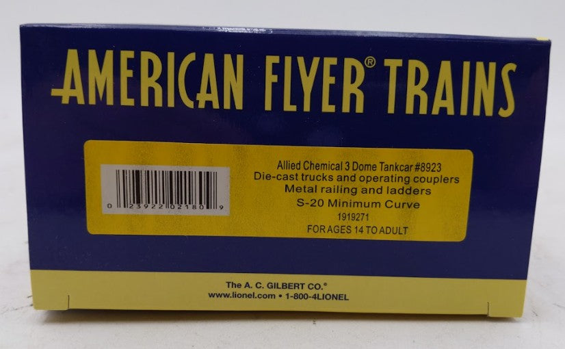 American Flyer 1919271 S Gauge Allied Chemical 3 Dome Tankcar #8923