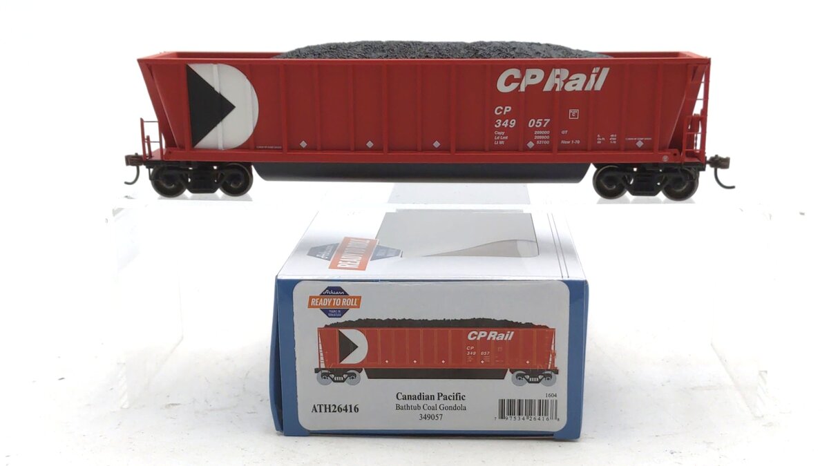 Athearn 26416 HO Canadian Pacific RTR Bathtub Gondola with Coal Load #349057