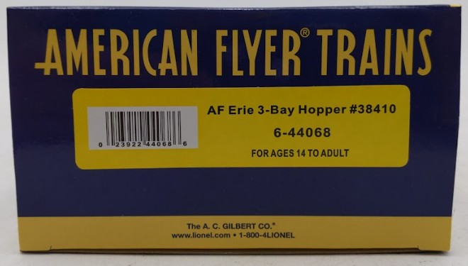 American Flyer 6-44068 S Gauge Erie American Flyer 3-Bay Hopper #38410