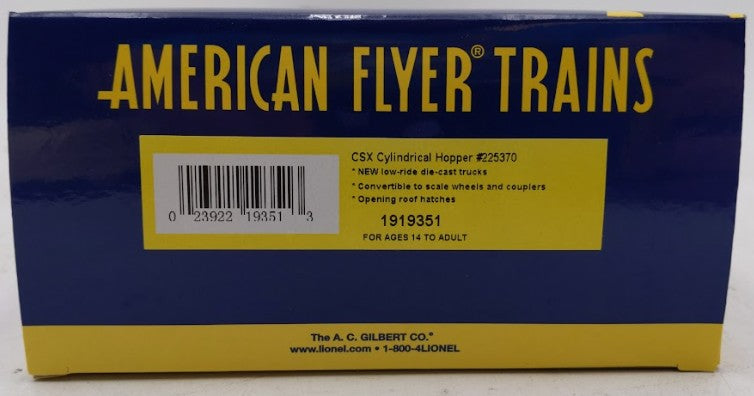 American Flyer 1919351 S Gauge CSX Cylindrical Hopper #225370