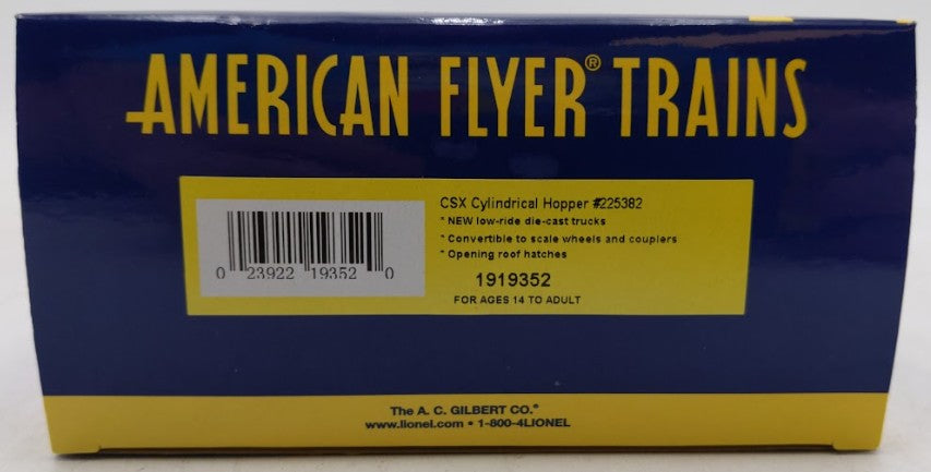 American Flyer 1919352 S Gauge CSX Cylindrical Hopper #225382