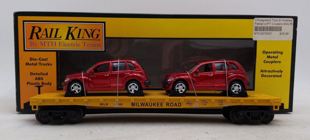 MTH 30-76351 Milwaukee Road Flat Car with 2 PT Cruisers