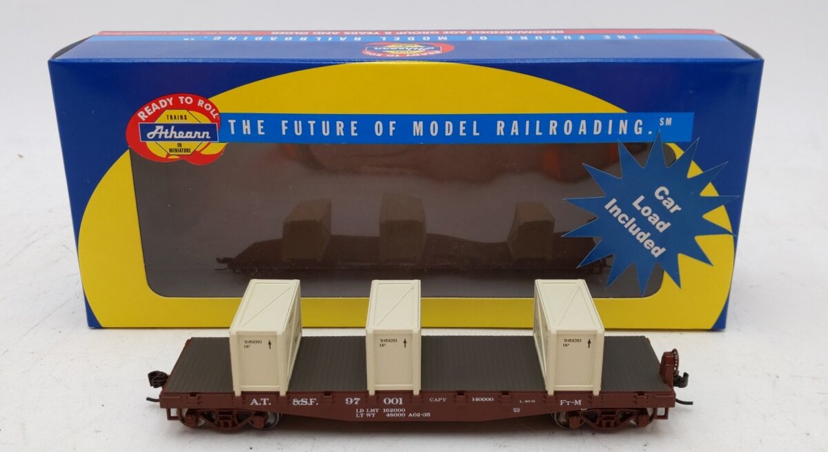 Athearn 92173 HO Santa Fe RTR 40' Flatcar w/Crates #97001