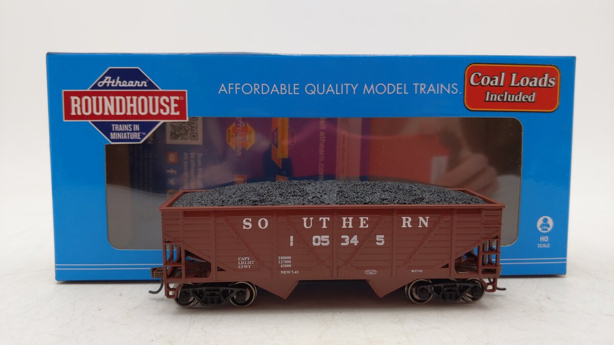 Roundhouse 70913 HO Southern 34' 2-Bay Hopper w/Coal Load #105345