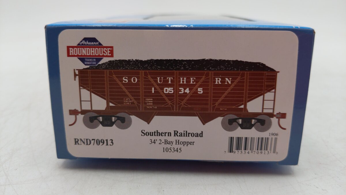Roundhouse 70913 HO Southern 34' 2-Bay Hopper w/Coal Load #105345