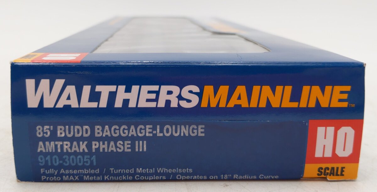 Walthers 910-30051 HO Scale Amtrak 85' Budd Baggage/Lounge Passenger Car LN/Box