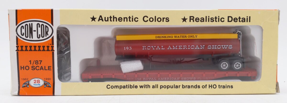 Con-Cor 0001-009287 HO Royal American Shows 54' Flatcar W/Water Tank Trailer#193