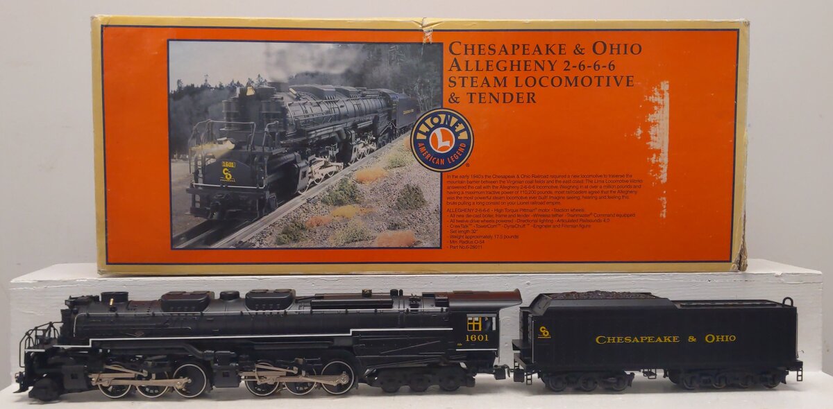 Lionel 6-28011 O-Gauge C&O 2-6-6-6 H6 Allegheny Steam Loco & Tender #1601 EX/Box