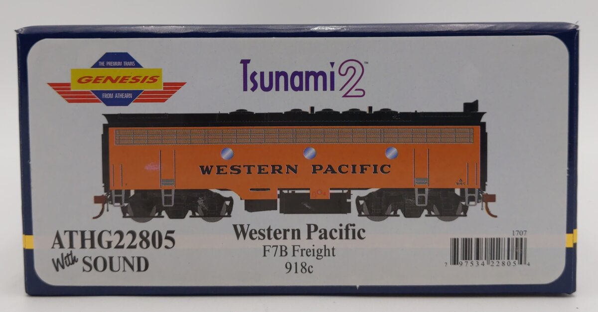 Athearn G22805 HO Western Pacific/Freight F7B Diesel Loco w/DCC & Sound #918c