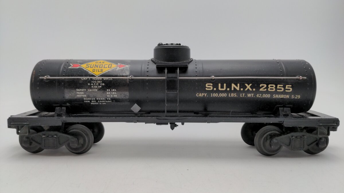 Lionel 2855 Vintage O Gauge Postwar Sunoco Black Semi-Scale Tank Car VG/Box