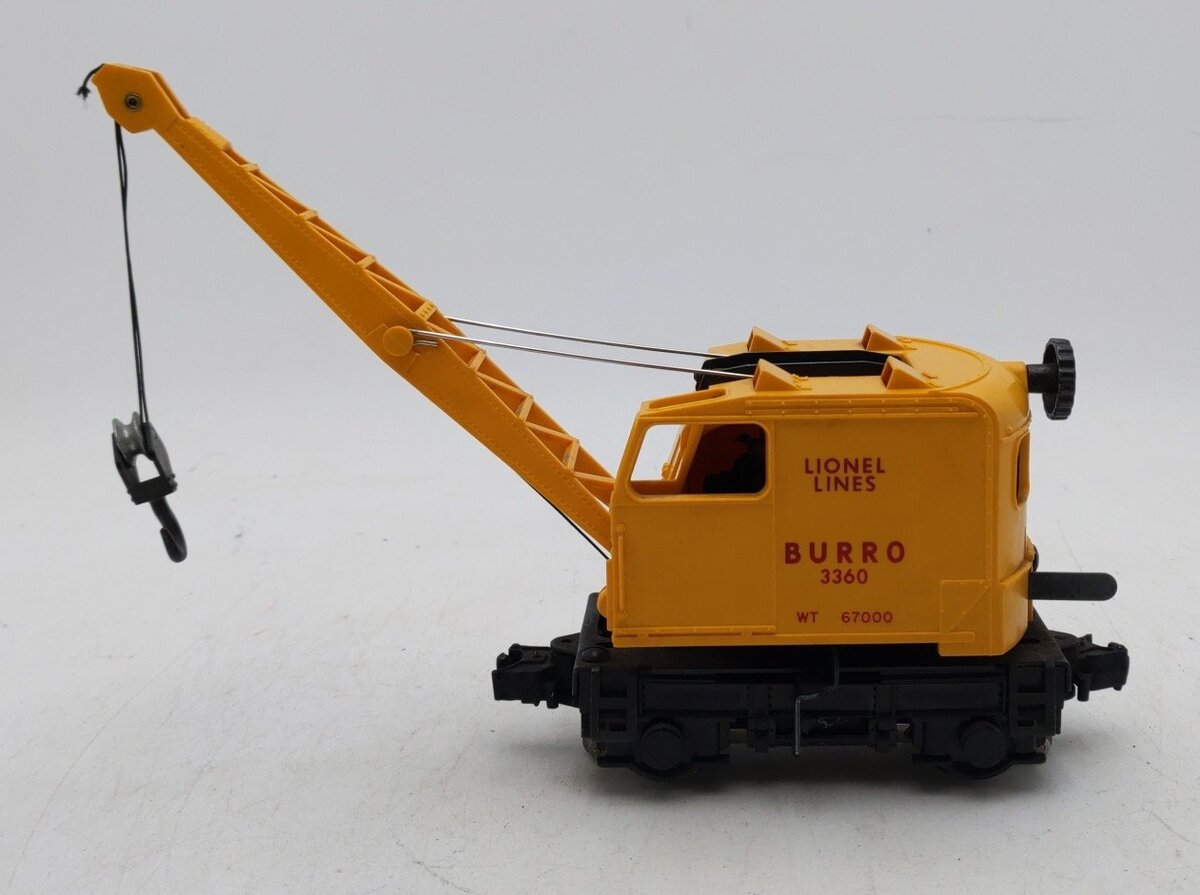 Lionel 3360 Vintage O Gauge Postwar Operating Burro Crane Car VG