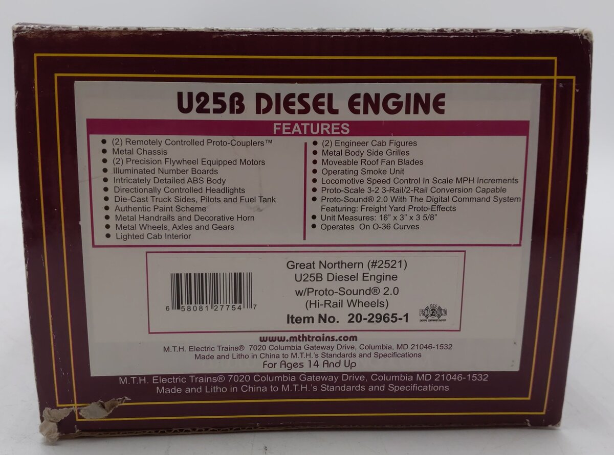 MTH 20-2965-1 Great Northern U25B Diesel Engine w/PS 2.0 (Hi-Rail Wheels)