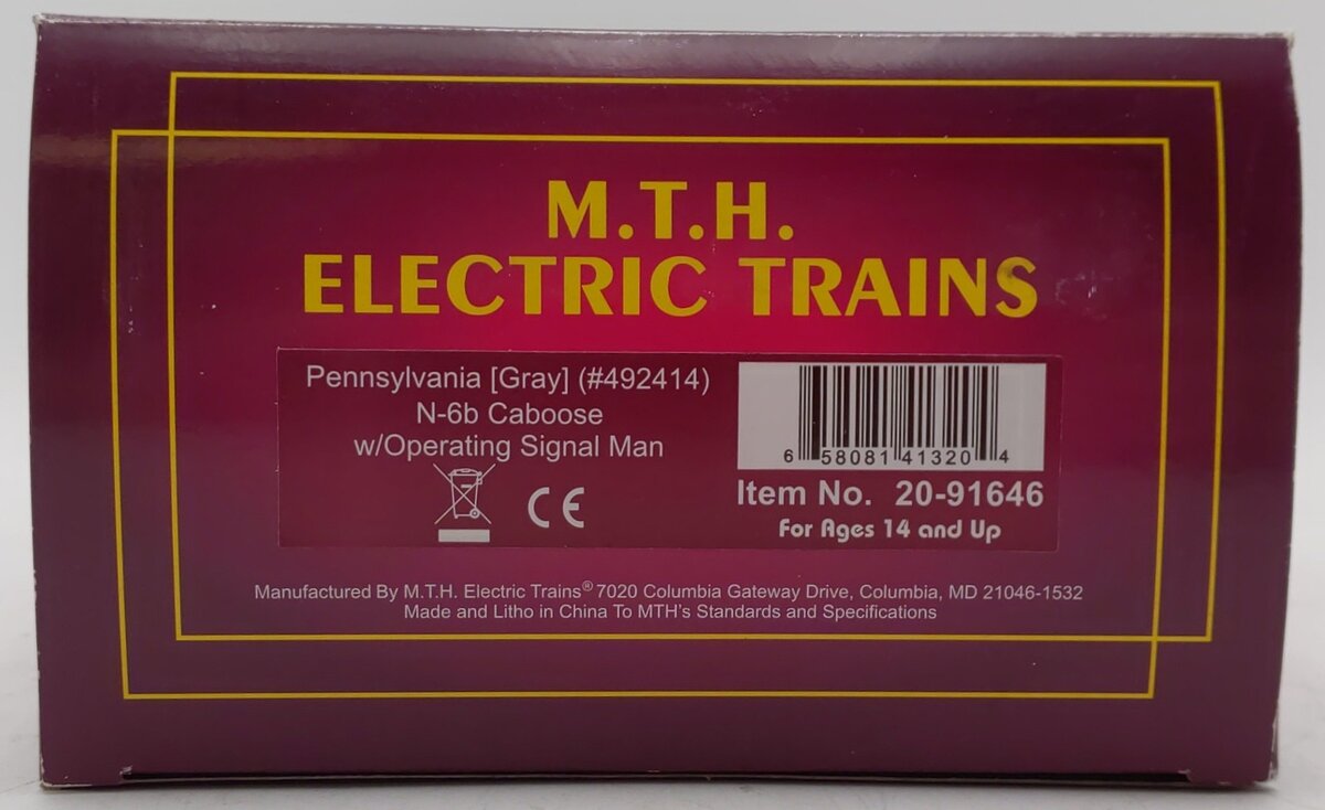 MTH 20-91646 O Pennsylvania Premier N-6b Caboose w/Operating Signal Man #492414 EX/Box