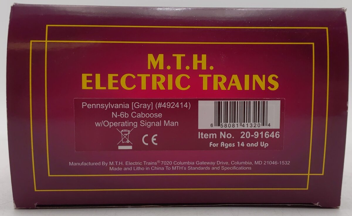 MTH 20-91646 O Pennsylvania Premier N-6b Caboose w/Operating Signal Man #492414 EX/Box