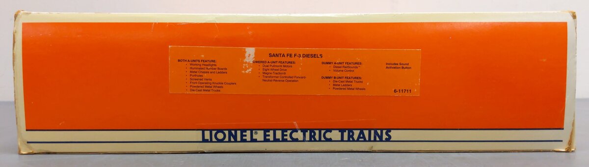Lionel 6-11711 O Santa Fe F-3 ABA Diesel Locomotive Set #8100/8100/8102 with RS LN/Box